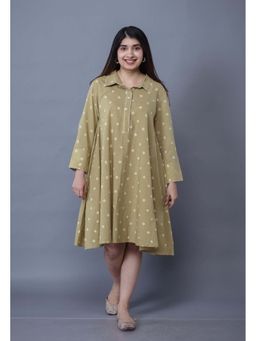 The Indian Ethnic Co. - Srisha Green Bandhani Cotton A Line Knee Length Dress