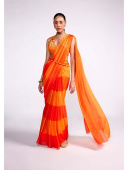 ISHA GUPTA TAYAL - Chiffon Pre-draped Saree with Stitched Blouse & Belt with Stitched