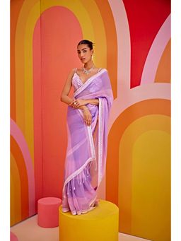 ISHA GUPTA TAYAL - Purple Silk Embellished Saree with Stitched Blouse & Petticoat with Stitched