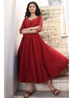 Okhai - Sanguine' Pure Cotton Hand Embroidered Mirror Work Dress