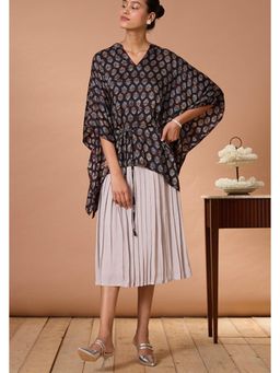 Okhai - Sapphire Hymns Embroidered Hand block Printed Modal Ajrakh Kaftan