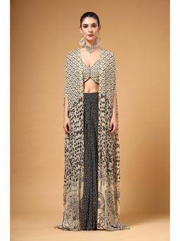 Gazab By Miku Kumar - Women Ivory Printed Cape with Blouse and Skirt