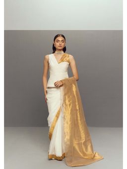 Zaitra - White Ripple Stitched Saree with Corset with Stitched
