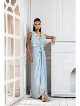 SMRITI - Blue Frosted Petals Flow Gown