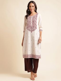 Mesmora - Off-White Floral Printed Cotton Kurta