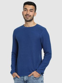 Bewakoof - Men's Blue Quartz Flat Knit Sweater
