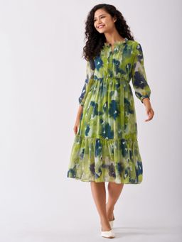 Aask - Women Digital Printed Green Digital Printed Dress For Women