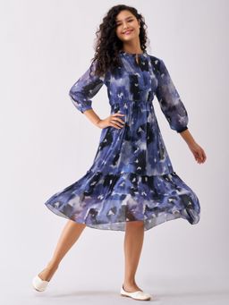 Aask - Women Digital Printed Navy Digital Printed Dress For Women