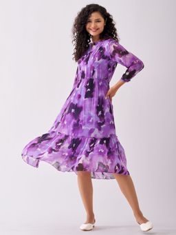 Aask - Women Digital Printed Purple Digital Printed Dress For Women