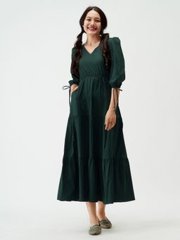 Aask - Women Fit And Flare Gown Dress Green Solid Dress For Women