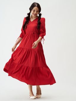 Aask - Women Fit And Flare Gown Dress Red Solid Dress For Women