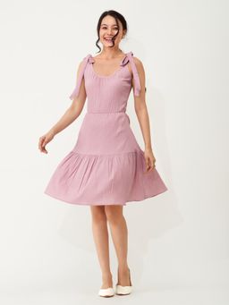 Aask - Women Fit And Flare Collared Dress Light Purple Solid Dress For Women