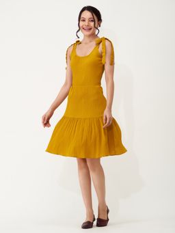 Aask - Women Fit And Flare Collared Dress Mustard Solid Dress For Women