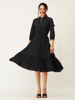 Aask - Women Fit And Flare Black Solid Dress For Women Dress For Women