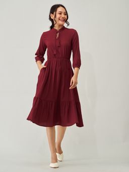 Aask - Women Fit And Flare Maroon Solid Dress For Women Dress For Women