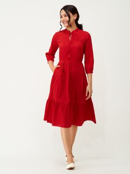 Aask - Women Fit And Flare Red Solid Dress For Women Dress For Women