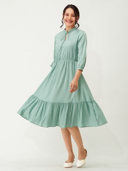 Aask - Women Fit And Flare Sea Green Solid Dress For Women Dress For Women