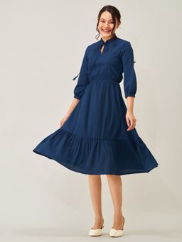 Aask - Women Fit And Flare Teal Blue Solid Dress For Women Dress For Women