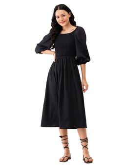 Aask - Women Smoke And Flare Black Solid Dress For Women