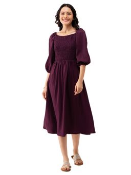 Aask - Women Smoke And Flare Wine Solid Dress For Women