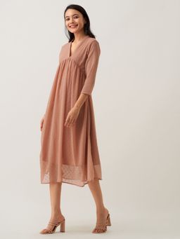 Aask - Women Beige Butta Work Dress For Women