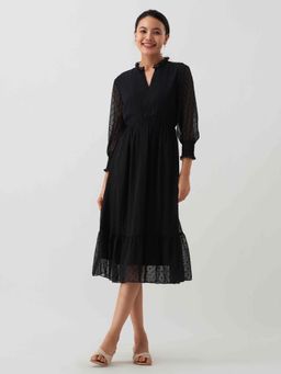 Aask - Women Chiffon Dobby Weave Black Dress For Women