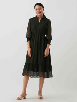 Aask - Women Chiffon Dobby Weave Green Dress For Women