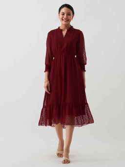 Aask - Women Chiffon Dobby Weave Maroon Dress For Women