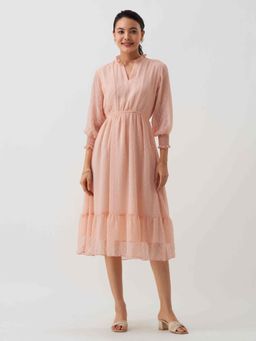 Aask - Women Chiffon Dobby Weave Peach Dress For Women