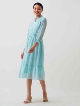 Aask - Women Chiffon Dobby Weave Sky Blue Dress For Women