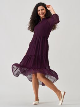 Aask - Women Fancy Wine Dress For Women