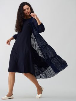 Aask - Women Fancy Shrug Navy Dress For Women (Set of 2)
