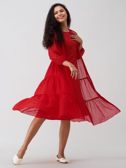 Aask - Women Fancy Shrug Red Dress For Women (Set of 2)