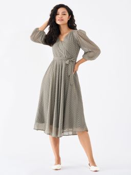 Aask - Ask Fancy Grey Designer Dress with Belt Women (Set of 2)