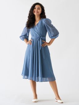 Aask - Ask Fancy Blue Designer Dress with Belt Women (Set of 2)