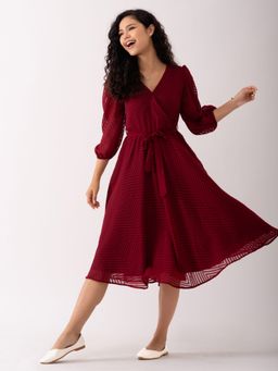 Aask - Ask Fancy Maroon Designer Dress with Belt Women (Set of 2)