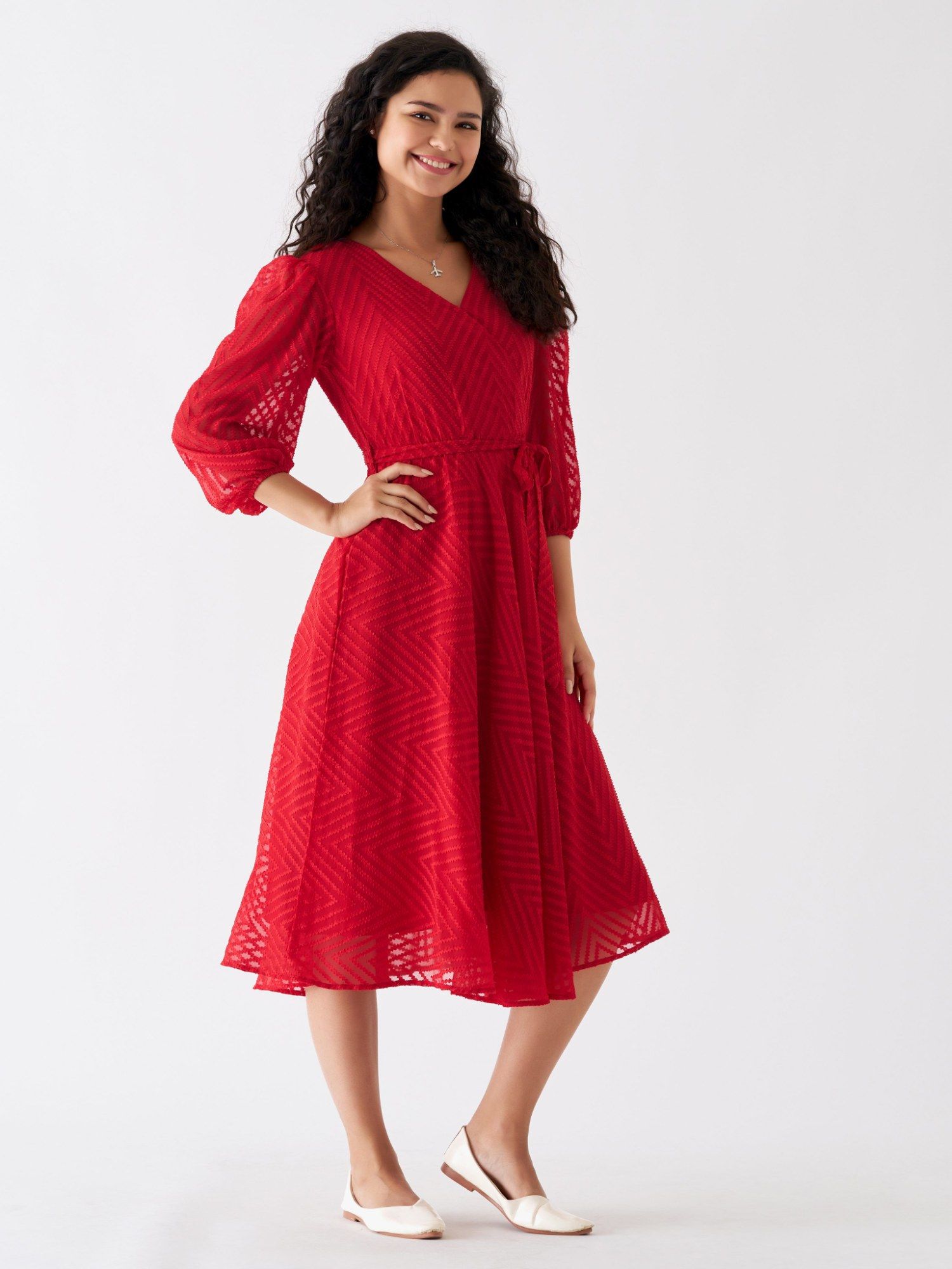 aask Ask Fancy Red Designer Dress with Belt Women (Set of 2)-picture-13