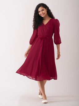 Aask - Ask Fancy Maroon Designer Dress with Belt Women (Set of 2)