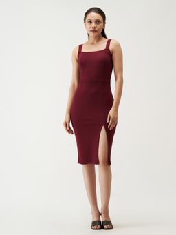 Aask - Women Bodycon Dress Maroon Solid Dress For Women