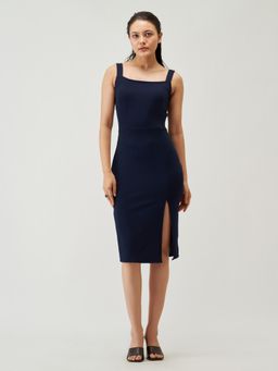 Aask - Women Bodycon Dress Navy Blue Solid Dress For Women