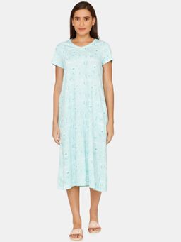 Zivame - Country Life Knit Cotton Mid Length Nightdress - Bay Blue