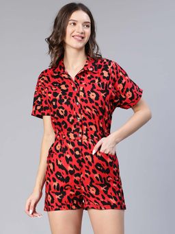 Oxolloxo - Frail Red Animal Printed Playsuit