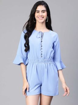 Oxolloxo - Women's Blue Elasticated Tie-Up Playsuit