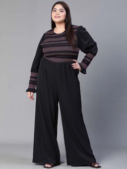 Oxolloxo - Women's Plus Size Smocked Black Jumpsuit