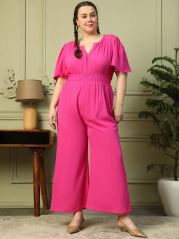 Oxolloxo - Plus Size Solid Pink Elasticated Jumpsuit