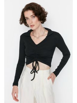 Trendyol - Womens Black Textured Crop Top