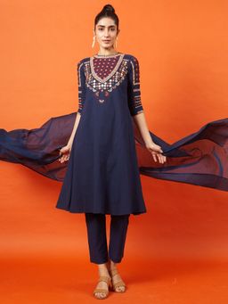 Okhai - Glorious Kutch Embroidered Kurta with Pant & Dupatta (Set of 3)