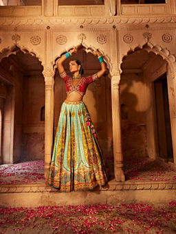 KALISTA - Green Kimaya Lehenga with Blouse and Dupatta (Set of 3)