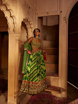 KALISTA - Green Leher Lehenga with Blouse and Dupatta (Set of 3)