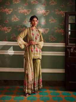 KALISTA - Green Ivah Sharara with Kurta and Dupatta (Set of 3)